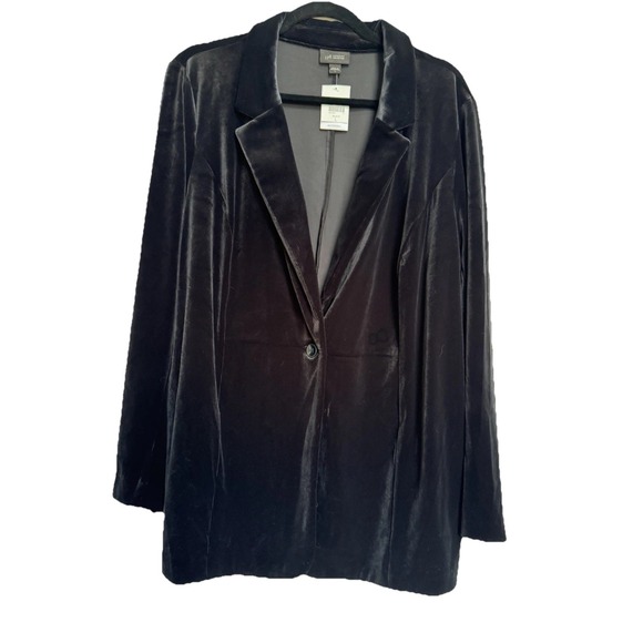 J Jill Wearever Black Velvet Knit Blazer L Classic Whimsigoth Old Money Glam - Picture 3 of 16